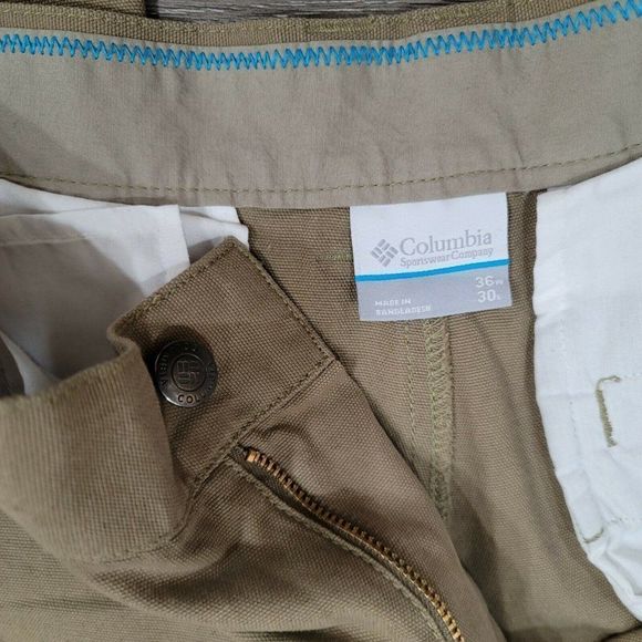 Columbia Mens 36x30 Utility Dark Khaki Jeans Outdoors Hiking Security Zip Pocket - Picture 6 of 8